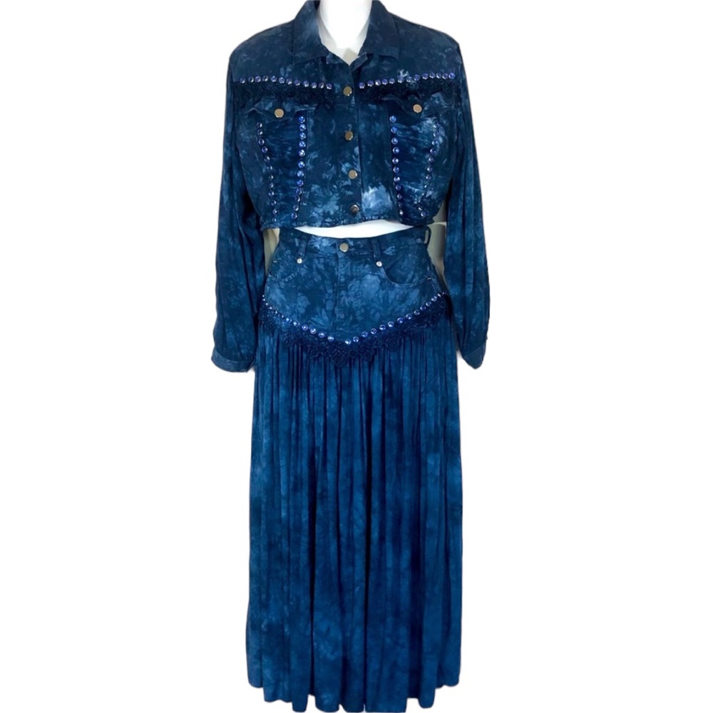 RARE Vintage Hippie RISKY  Studded Two Piece Set Top And Skirt